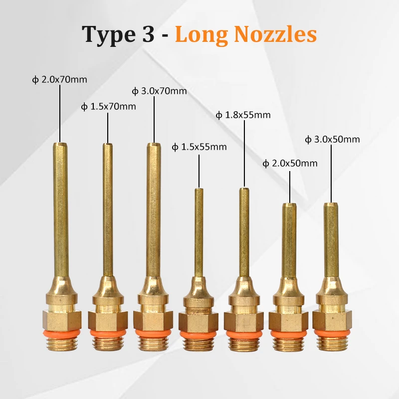 Glue Gun Nozzles Pure Copper Small Bore Long Large Diamter 1.5x32mm 1.0x36mm 2.0x50mm 3.0x70mm for Power Tools Hot Melt Glue Gun