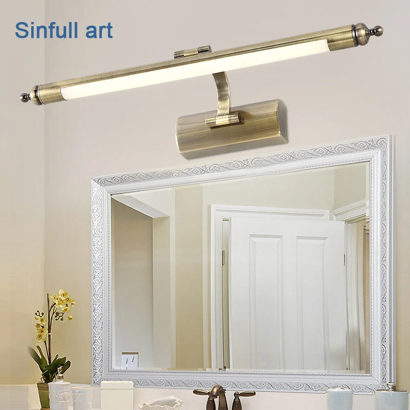 European Waterproof Mirror Light Retro Bronze LED Bathroom Lamp Anti fog Moisture Wall Lamp 10W