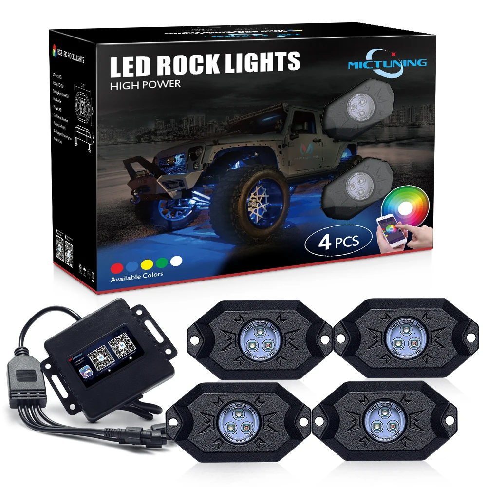 

MICTUNING 4 Pods Car RGB LED Rock Decorative Light w/ Bluetooth APP Control Timing Function Music Mode Multicolor Neon Lamps Kit