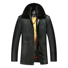Мужская зимняя шуба, Мужская овечья кожа, кожаная одежда, норковый воротник, кроличий мех, подкладка, длинное утепленное кожаное пальто