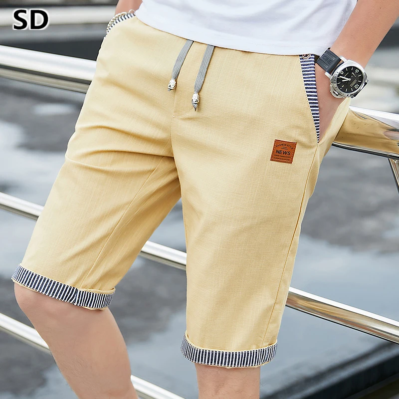 Мужские шорты до середины голени, пляжные шорты с эластичной резинкой на талии, Короткие повседневные Бермуды, мужские хлопковые шорты,, летние пляжные шорты 4XL 1048