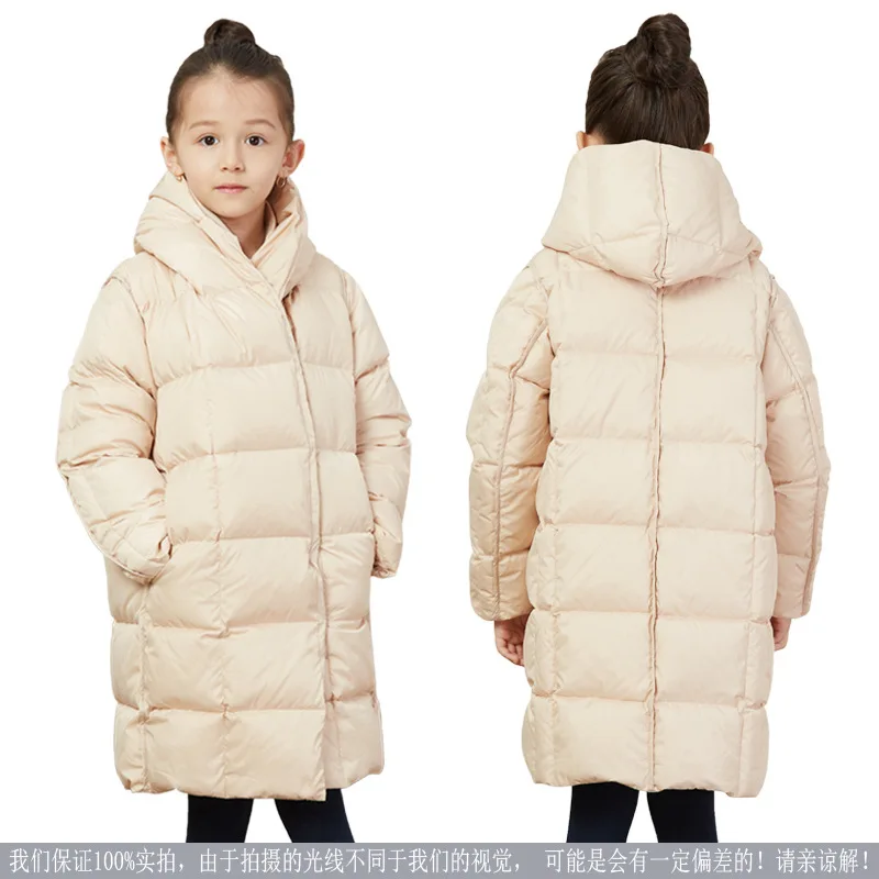 Модель года, зимняя куртка-пуховик на белом утином пуху для девочек длинная толстая пуховая куртка одежда принцессы в европейском и американском стиле для детей возрастом от 5 до 14 лет