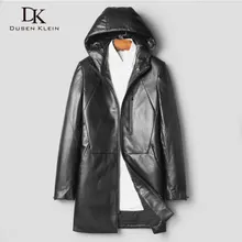 Мужские пуховики и пальто из натуральной кожи, Мужская зимняя теплая куртка из овчины, роскошная верхняя одежда с капюшоном, бренд DK07YR