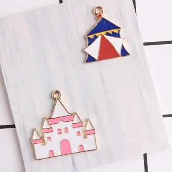 

New Arrival 40PCs Enamel Alloy Cute Castle Mongolian Yurt House Necklace Pendants Gold Color Plated Oil Drop DIY Jewelry Charm