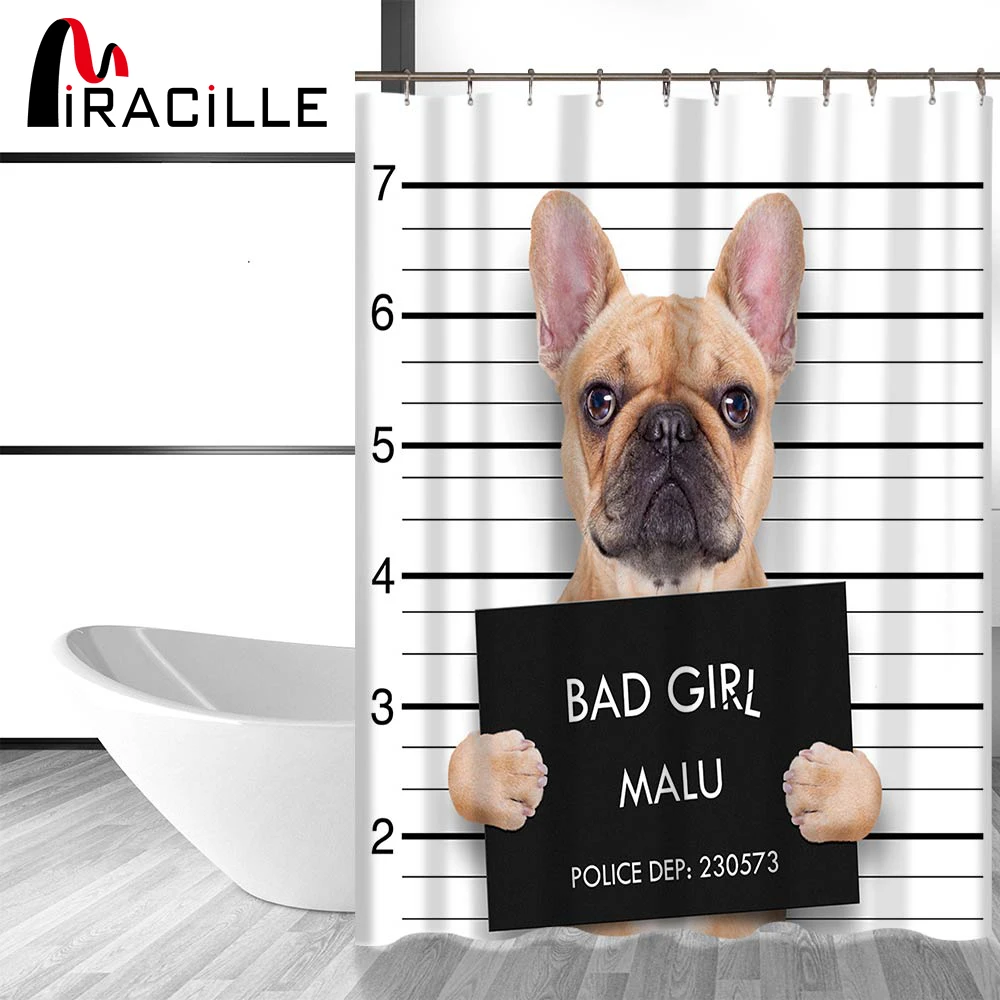 Miracille Shower Curtains Dog Printed Personalized Bathroom Bath