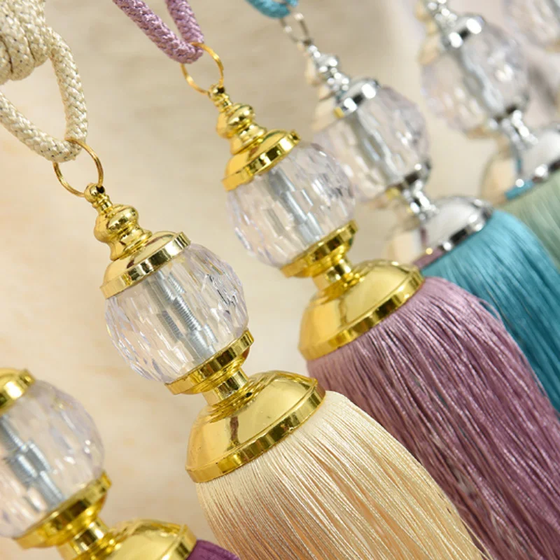 2 Pcs Crystal Curtain Tieback Hanging Belts Ball Accessories Decorative Band Tassel Fringe Binding Ropes Tiebacks | Дом и сад