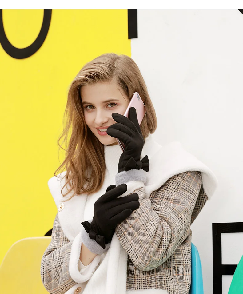 Женские осенние и зимние милые корейские перчатки с сенсорным экраном плюс бархатные толстые теплые студенческие водительские перчатки 8722