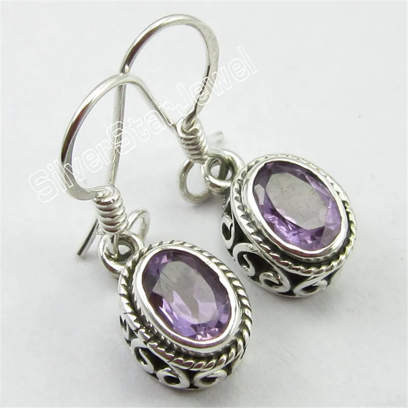 

Pure Silver PURPLE OVAL AMETHYSTS Art Earrings 2.6 CM FACTORY DIRECT Jewelry Variation