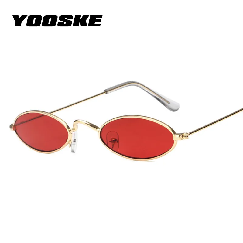 

YOOSKE 2018 Small Oval Sunglasses For Men Male Retro Metal Frame Yellow Red Vintage Round Skinny Sun Glasses for Women