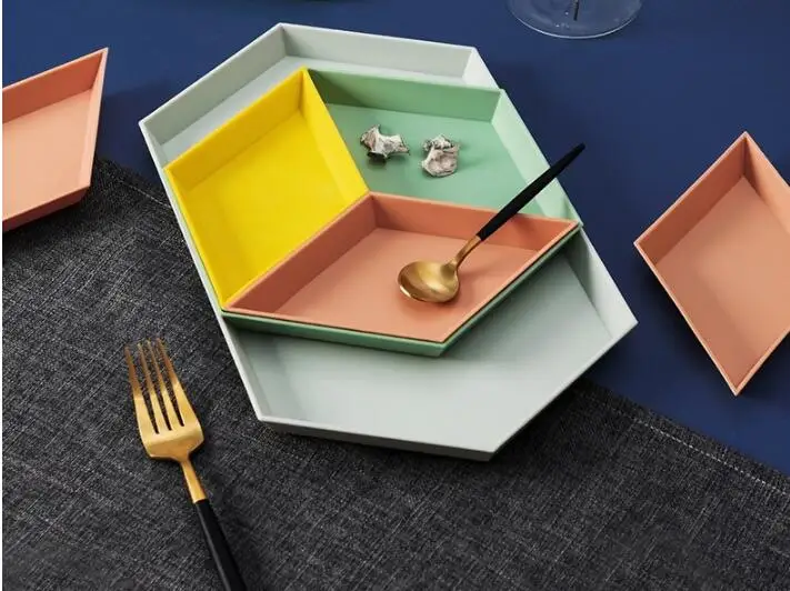 

4pcs/lot Nordic Geometric Storage Tray Removable Fruit Plastic Combination Desktop Storage Tray Detachable Fruit Plate OK 0862
