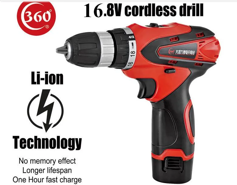 High Quality 16 8V 2 Speed Waterproof Rechargeable Electric Drill Cordless Electric portable drill with1 Battery