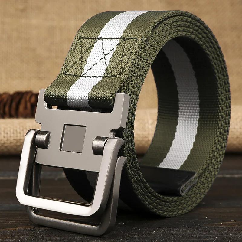 Double loop buckle canvas belt men and women with a common nylon cloth