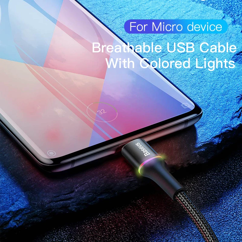 Baseus 3A Micro USB светодиодный кабель для быстрой зарядки Microusb кабель для Xiaomi Redmi 4 Note 5 Pro samsung Android кабели для мобильных телефонов 2 м