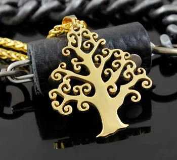 

Gold Stainless Steel Tree of life Men's Good Lcuk Pendant Necklace Chain Gift