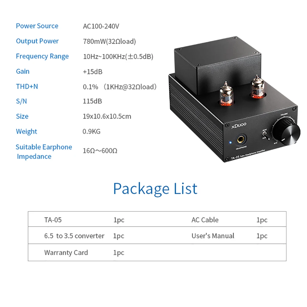 XDuoo TA 05 TA05 Hi Fi аудио стерео ламповый усилитель для наушников Amp 2x 6J1 & ST 772/882