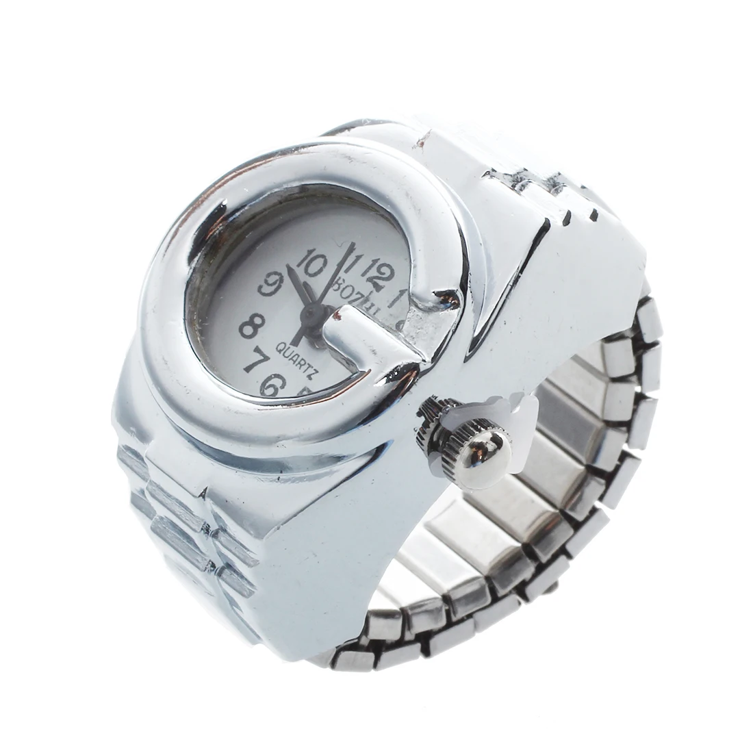 

Women Silver Alloy Quartz Arabic Number Dial Pocket Finger Ring Watch