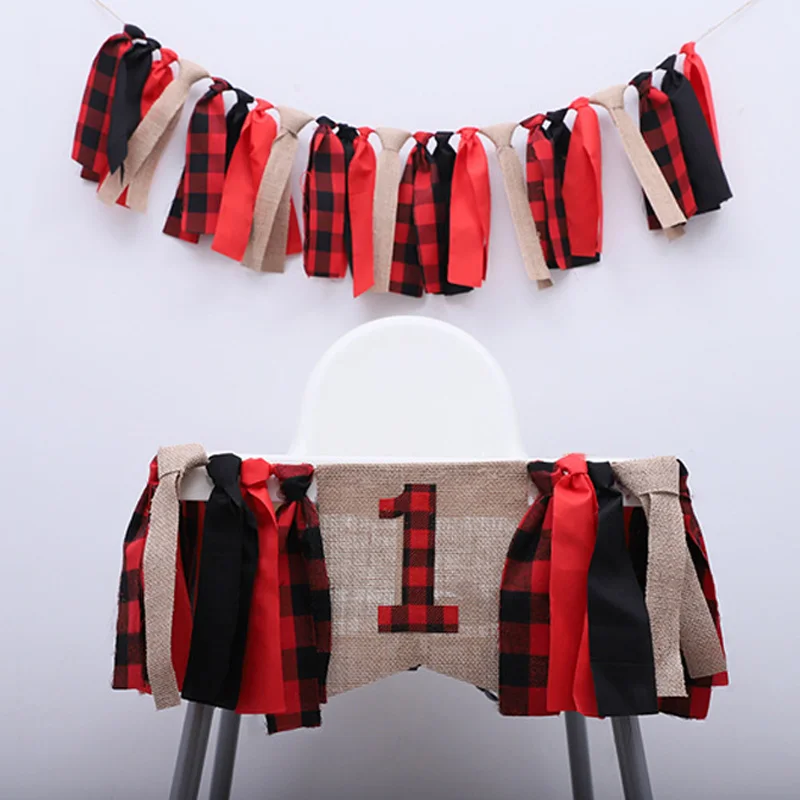

1Pcs Boy Party Decorations Fabric Baby Shower Accessories Christmas Decor First 1st Birthday Garland Lumberjack Party Supplies