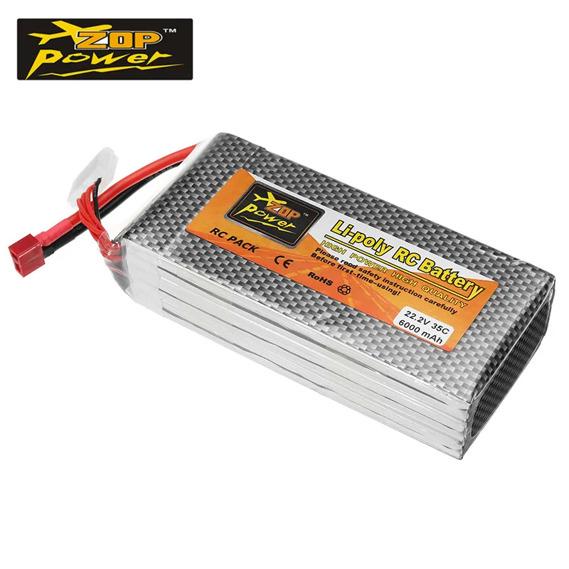 ZOP мощность 22,2 V 6000mAh 35C 6S перезаряжаемая батарея Lipo T разъем для радиоуправляемой модели квадрокоптера вертолета мощность Accs