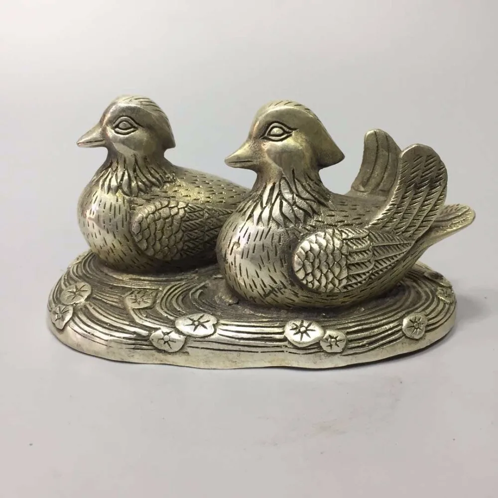 

Collection 1 pair tibet silver mandarin duck statue,Home/office desk decoration duck sculpture Metal crafts