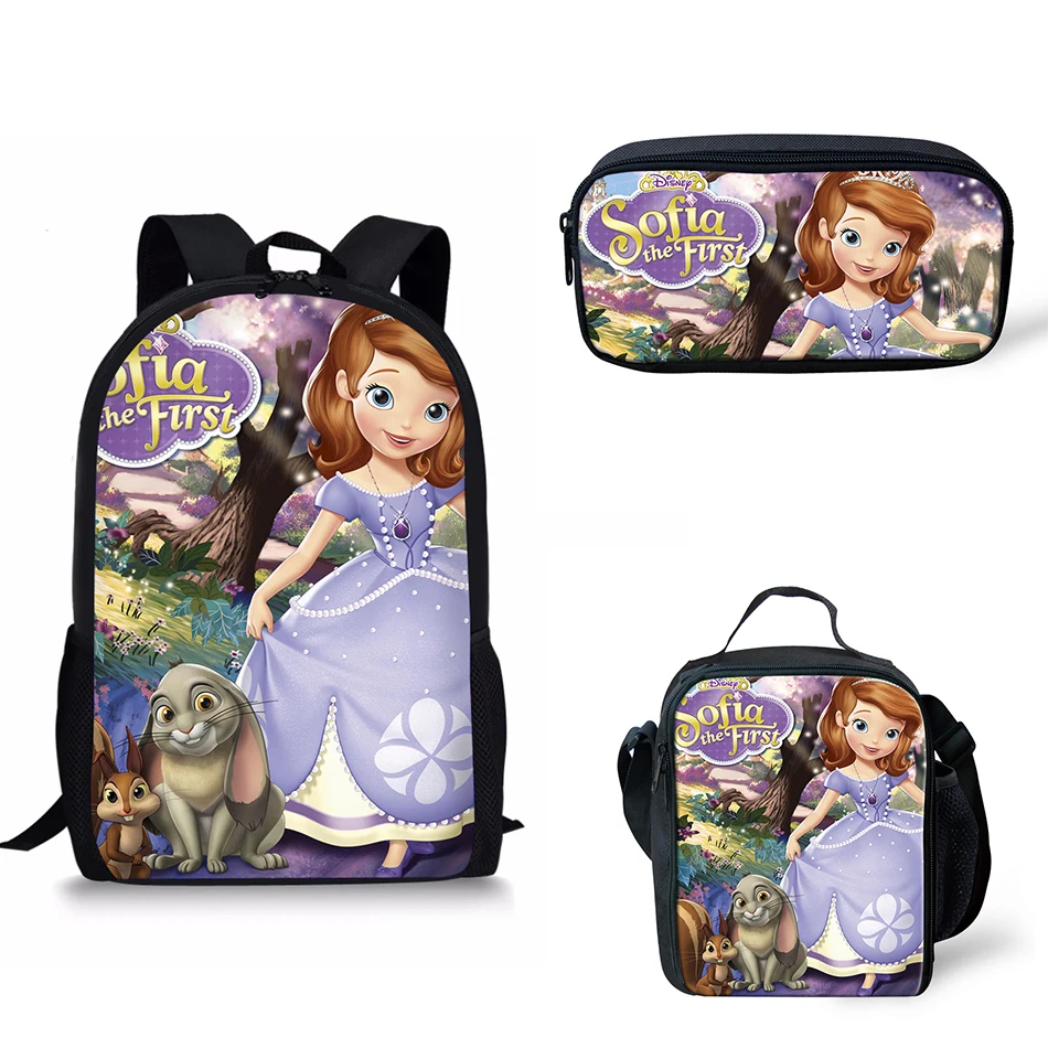 

Noisydesigns 3 Pcs Set princesa sofia Print Girl School Bag Kid Backpack Zipper Backpacks School Bags Teenagers Girls pencil bag