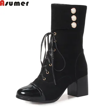 

ASUMER 2020 hot sale new arrive women boots fashion lace up solid color ladies boots simple autumn winter ankle boots