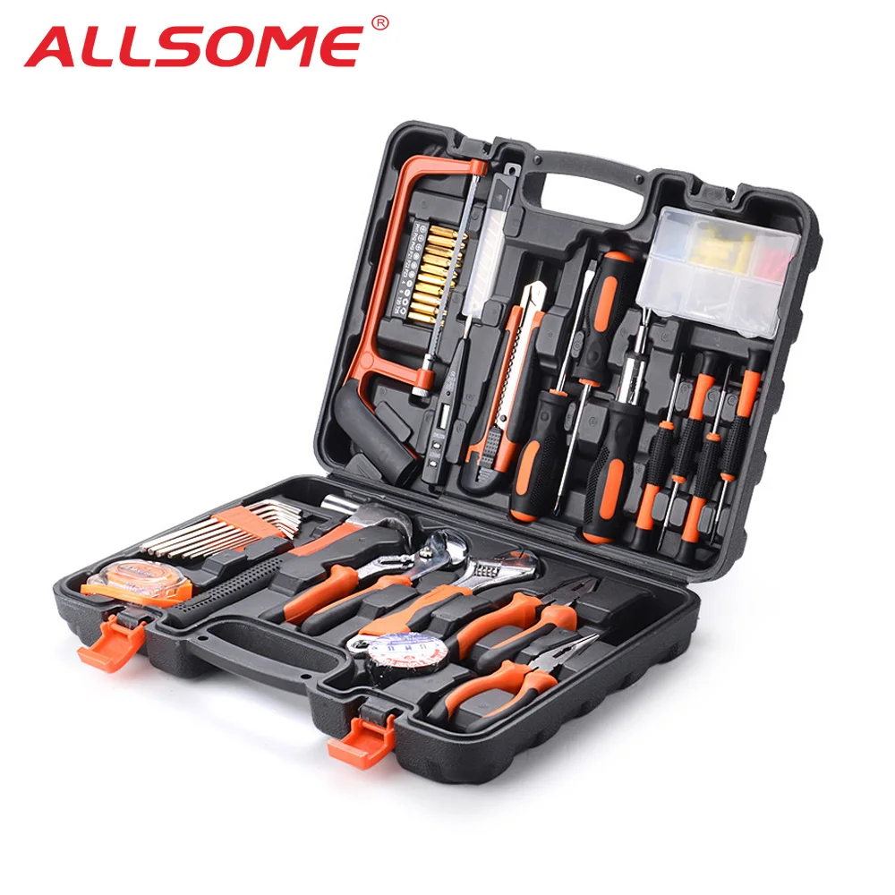 

ALLSOME Hand Tool Set General Household Repair Hand Tool Kit with Plastic Toolbox Storage Case Socket Wrench Screwdriver Knife