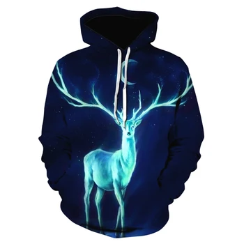 

A sports hoodie with a 3D print and a glowing sika deer print, this is a fun fall street hoodie for both men and women