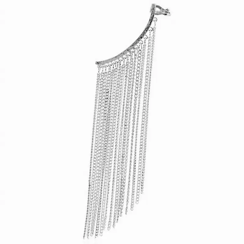 Punk Long tassel chain ear cuff clip earrings 1 Piece for woman gold silver color long chain ear hang hook earring jewelry