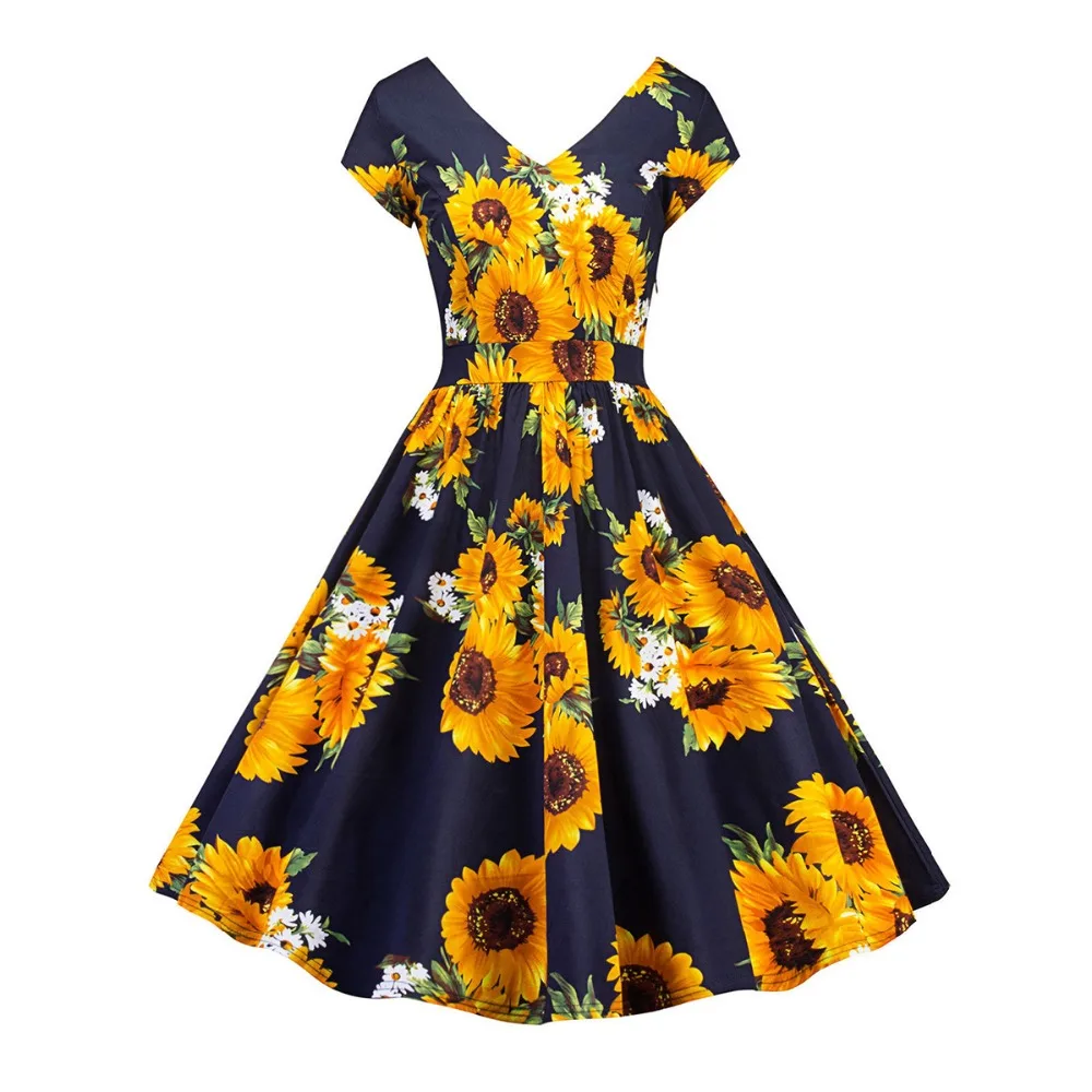 Summer Sunflower Dress Women Robe 