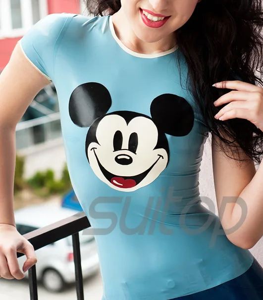Women 's casual latex T-shirt fashion Rubber Tee shirts top lovely