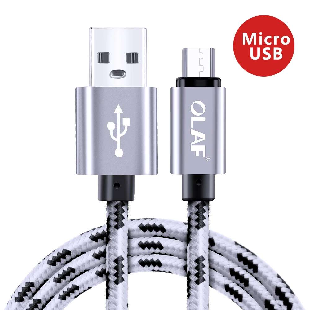 Олаф микро USB кабель 2.1A нейлон быстрый кабель синхронизации данных и зарядки для samsung huawei Xiaomi LG Andriod Microusb Кабели для мобильных телефонов - Цвет: Silver