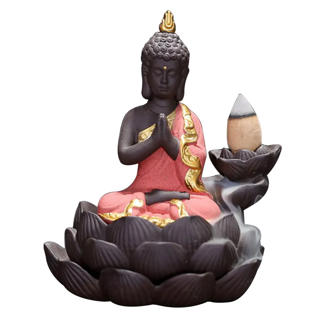 

10pc Cone Incense Creative Home Bouddha Decor +Ceramic Backflow Incense Burner Lotus Tathagata Buddha Incense Cones Stick Holder