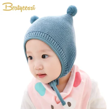 

Cute Baby Hat with Pompom Knitted Winter Bonnet Enfant Baby Cap Solid Kids Hats for Boys Girls Accessories 5 Colors