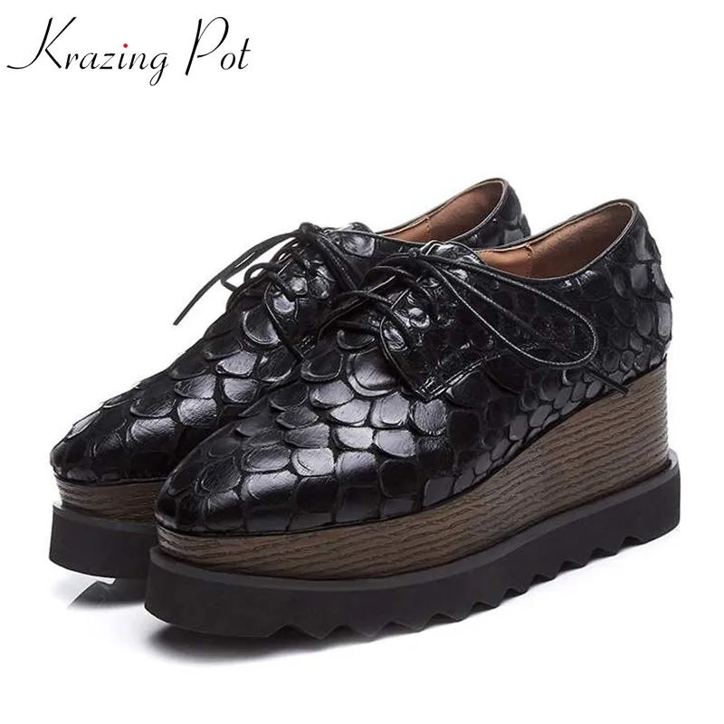 Krazing Pot brand shoes wedges high heels women patterns leather Spring pumps high quality lace up long leg platform shoes L18 Krazing Pot brand shoes wedges high heels women patterns leather Spring pumps high quality lace up long leg platform shoes L18