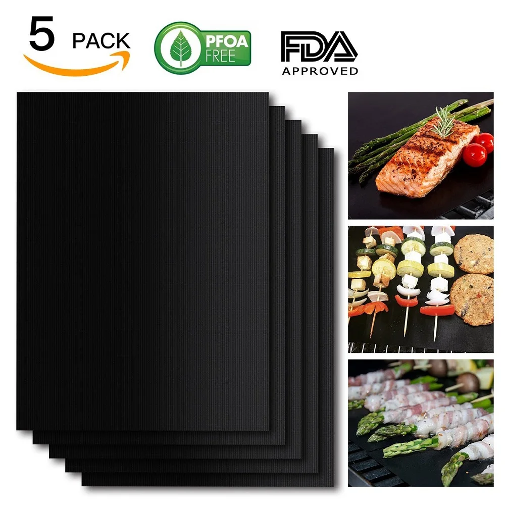 

5Pcs/lot Reusable Heat Resistant BBQ Grill Mat Easy Clean Non Stick Barbecue Roast Grill Mats Sheet Foil BBQ Liner