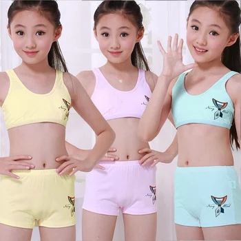 

Children Underwear Set Kids Puberty Young girl student Bras 100% cotton underwear set with bra and boxers 7 to 15 years