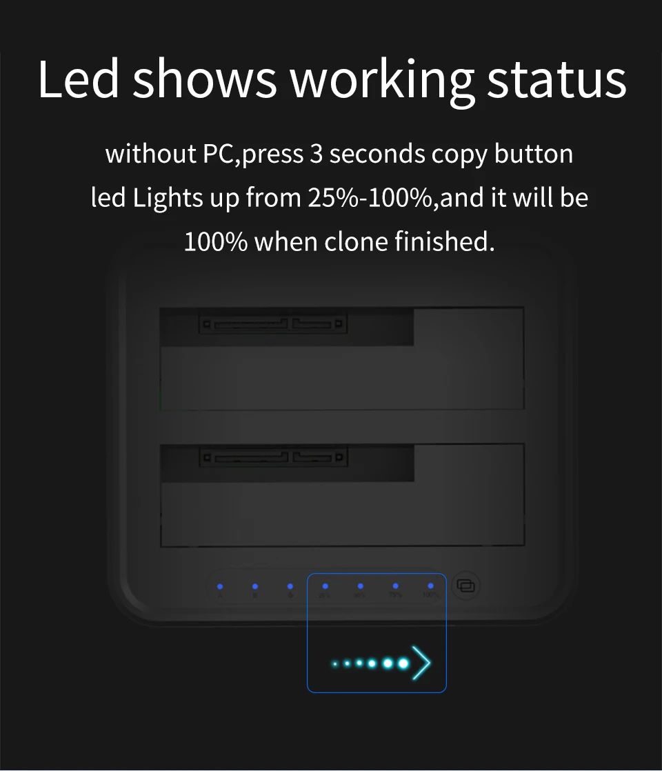 Жесткий диск клон док-станция дублирование диска полный Алюминий 2 Bay станция USB3.0 5 Гбит/с 2,5 ''/3,5'' диск sata светодиодным индикатором