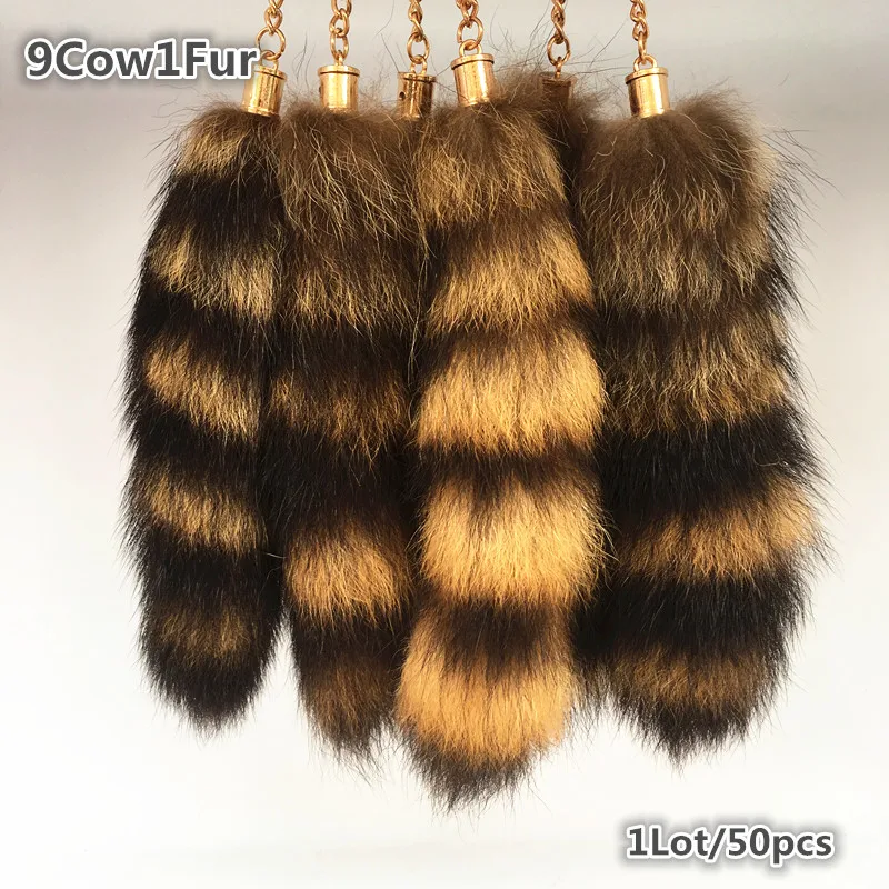 

Fox tail keychain Wholesal 1Lot/50pcs Chaveiro 18CM Real Raccoon tail keychain Bag ornaments tag charm keyring fur tail keychain