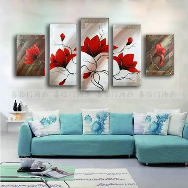Modern Flowers Painting Set Entranceway Oil Handmade Modern Flowers Painting Set Entranceway Oil Handmade Paintings Red Mural Sofa Background Wall Decorative Paint