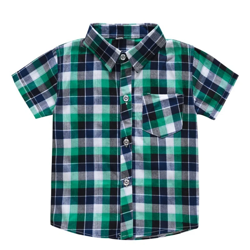 Летние рубашки в клетку с короткими рукавами для маленьких мальчиков детские топы, футболки, рубашки Повседневная Блузка