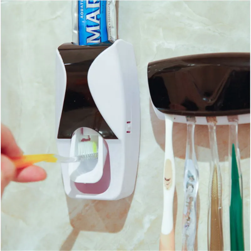 

1 Set 4 Colors Automatic Toothpaste Dispenser Set 5 Toothbrush Holder Wall Mount Bathroom Supplies Toiletries