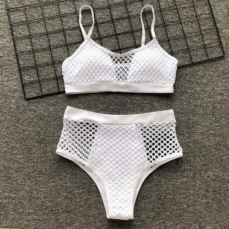 Günstige Sexy Hohe Taille Mesh Bikini 2019 Frauen Neon Grün Bademode Weiblichen Badeanzug Push Up Bikini Brazilian Badende Badeanzug Schwimmen