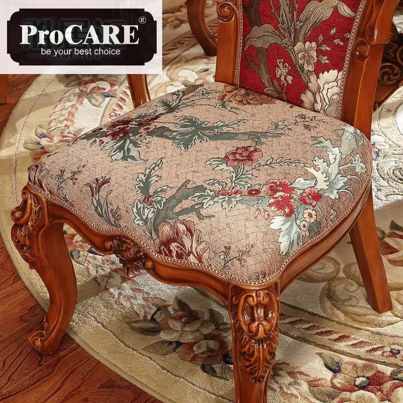 European Cloth Dining Chair Full Solid Wood Carving Restaurant Dining Table, Chair, Leisure Chair, Computer Chair