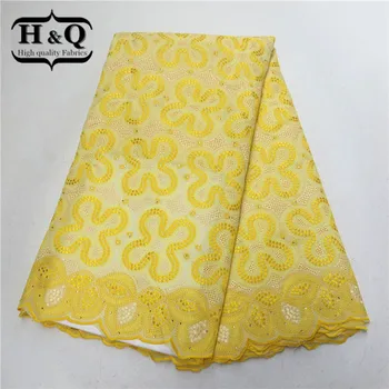 

African Lace Fabric 2019 High-End Nigerian Voile Lace Fabric Rhinestones Lace 5yards/pcs 100% Cotton Fabric For Home decoration