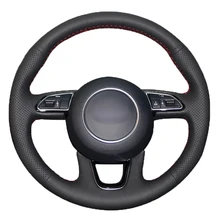 Черный PU Искусственная Кожа DIY ручной прошитой рулевого колеса автомобиля Обложка для Audi Q3- Q5 2013- Q7 2012