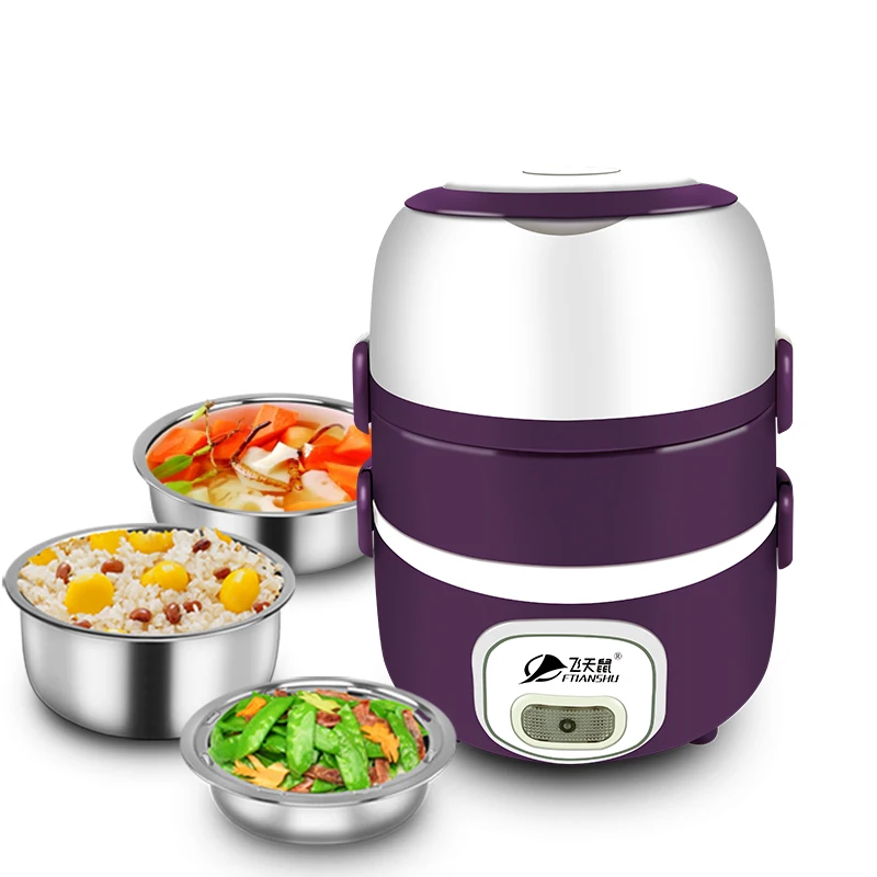 Electric Lunchbox Three Layers Hot Rice Cooker Stainless Steel Insulation Plug In Heating Fresh A Key To Cooking 2L 1-2 People Electric Lunchbox Three Layers Hot Rice Cooker Stainless Steel Insulation Plug In Heating Fresh A Key To Cooking 2L 1-2 People