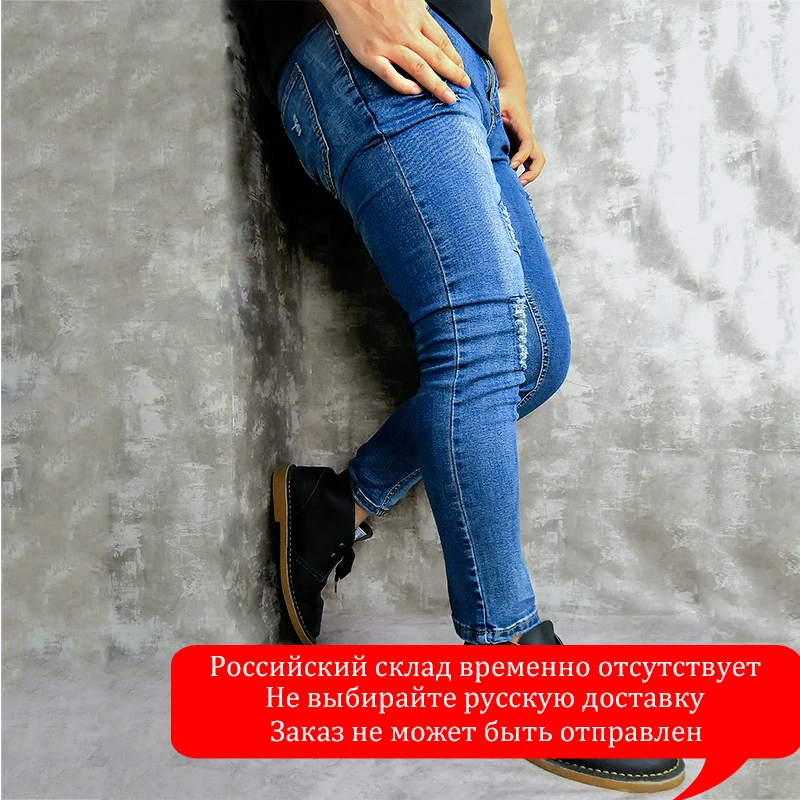 2019 Men s New Jeans Blue Stretch Ankle length Pants Ripped Broken Man Torn Slim Skinny 2