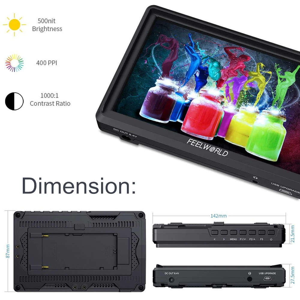 FEELWORLD FW568 5.5 inch 4K HDMI On Camera Field DSLR Monitor Small Full HD 1920x1080 IPS Video Focus + NP750 Battery + Charger