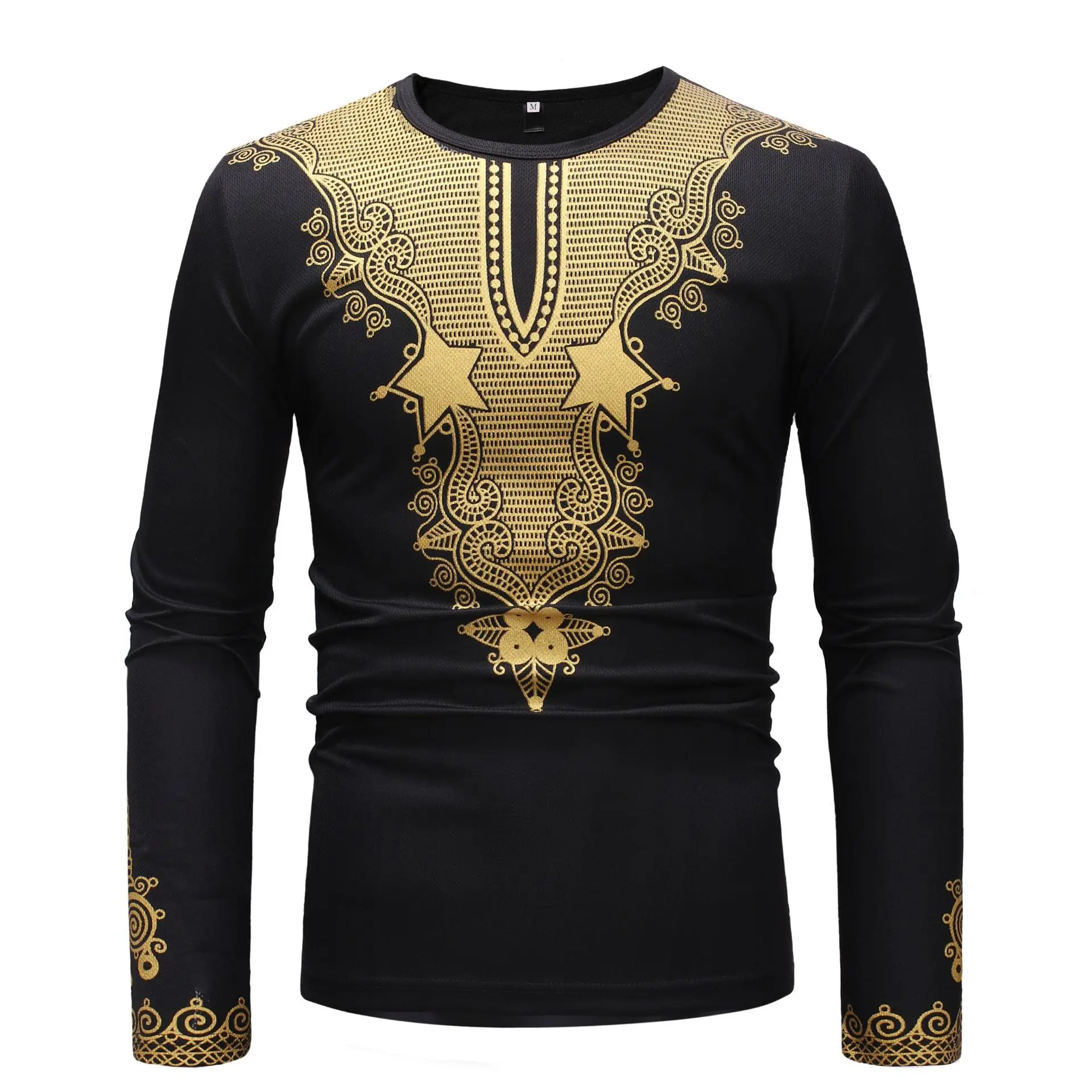 

2019 new fashion African print men's casual pullover with long sleeves as a base T-shirt