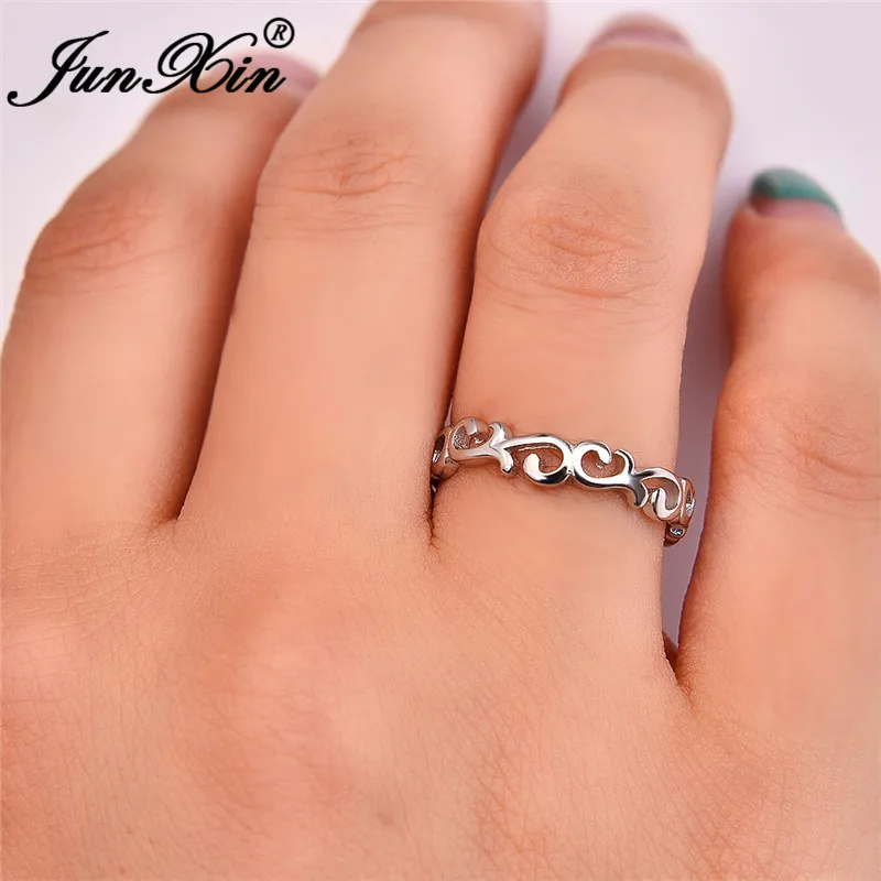 JUNXIN Tree Leaf Charm Wave Rings For Women Real 925 Sterling Silver Ring Female Stackable Engagement Ring Girls Korean Jewelry
